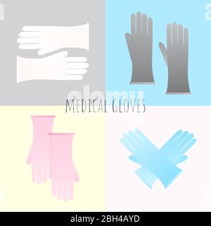Schutzhandschuhe Vektor-Symbol isoliert auf Hintergrund. Symbol für Schutzhandschuhe für Infografik, Website oder App. Medizinische Handschuhe in verschiedenen Farben. Blau, rosa Stock Vektor