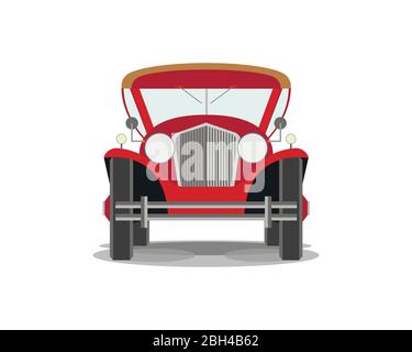 Retro rotes Auto auf weißem Hintergrund. Vorderansicht. Flaches Design Stock Vektor