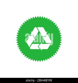 Recycling-Schild grüne Sternabzeichen mit Mobius-Streifen. Design-Element für Verpackungsdesign und Werbematerial. Vektorgrafik. Stock Vektor