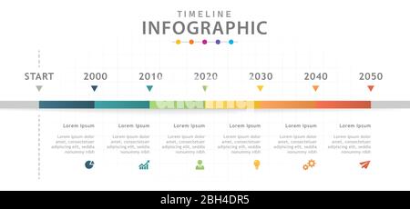 Infografik Vorlage für Unternehmen. 6 Schritte modernes Timeline-Diagramm, Präsentationsvektor Infografik. Stock Vektor