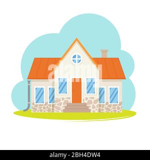 Moderne Ikone mit gemütlichem Haus, Haus, Ferienhaus mit Schatten. Elegantes Gebäude in Pastelltönen. Flache Design Stadtlandschaft. Stock Vektor