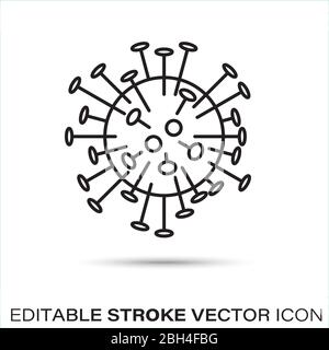 Symbol für die Vektorlinie des Corona-Virus. Covid-19 pandemische Erreger Keim editierbare Umrisssymbol auf weißem Hintergrund. Stock Vektor