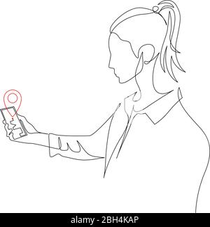 Kontinuierliche eine Linie Frau Zeichnung auf Grafik-Tablet. Digitaler Künstler. Vektor Stock Vektor