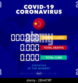Quadratisches Banner mit Hinweisen auf Krankheit, Heilung, Tod Coronovirus, Covid 19 in China. Stock Vektor