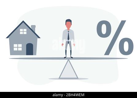 Balance Zwischen Prozentsatz Und Hausmodell Auf Seesaw Stock Vektor