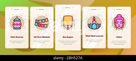 Vesak Day Buddhismus Onboarding Icons Set Vector Stock Vektor