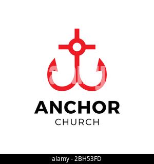 Kirche Christian Kreuz mit Anker und Herz Vektor-Logo Design-Inspiration Stock Vektor