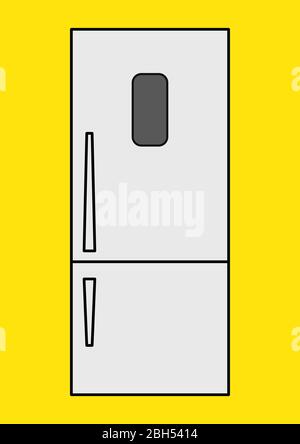 Vektorbild eines Haushaltskühlgeräts mit Platz für Text. Haushaltsgeräte. Kühlschrank mit zwei Kammern. Platz für Text. Reparatur von Haushaltsgeräten Stock Vektor