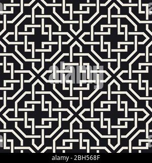 Vektor nahtlose ethnischen Muster. Uralte abstrakte Textur. Sich wiederholende geometrische kreuzförmige Zeilensprunglinien. Stock Vektor