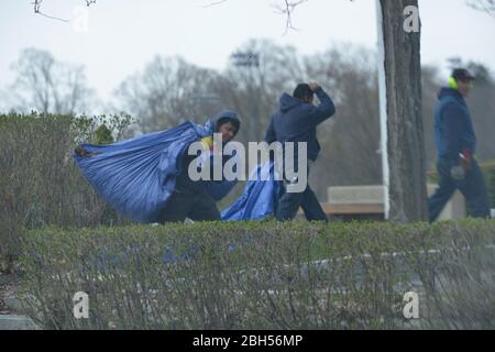 22. April 2020: COVID 19 CORONA VIRUS PANDEMIE - Landscaper und Gärtner arbeiten weiterhin an einer Privatschule in Cambridge. Quelle: Kenneth Martin/ZUMA Wire/Alamy Live News Stockfoto