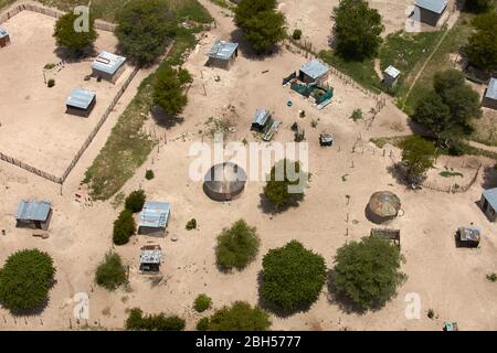 Mud Huts, Okavango Delta, Botswana, Afrika- Luft Stockfoto