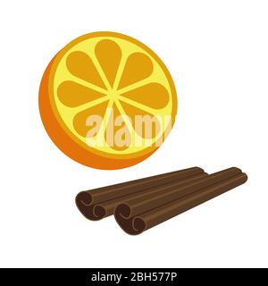 Orange Zitrusfrüchte und Zimt Symbol helle Kunst Vektor Stock Vektor