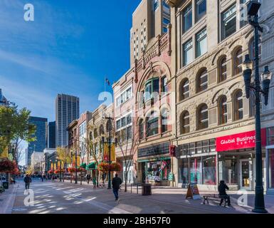 Historische Gebäude an der Stephen Avenue im Stadtzentrum von Calgary, Alberta, Kanada Stockfoto