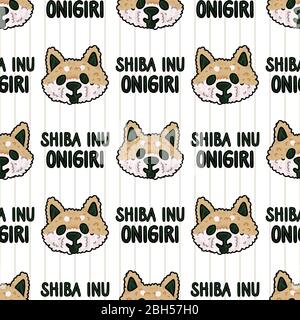 Kawaii shiba inu Rasse mit Text onigiri japanischen Reis nahtlose Vektor-Muster. Hand gezeichnet orientalischen Algen Rolle Reisball. Cute Bento Box Mahlzeit alle Stock Vektor