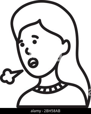 Cartoon Frau husten Symbol über weißem Hintergrund, Linienstil, Vektor-Illustration Stock Vektor