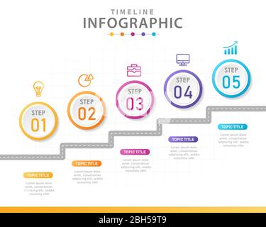 Infografik Vorlage für Unternehmen. 5 Schritte modernes Timeline-Diagramm mit Road Journey Konzept. Präsentation Vektor Infografik. Stock Vektor