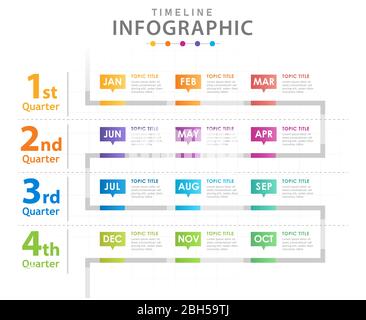 Infografik Vorlage für Unternehmen. Moderne Timeline Diagramm Kalender mit Quartalen, Präsentation Vektor Infografik. Stock Vektor