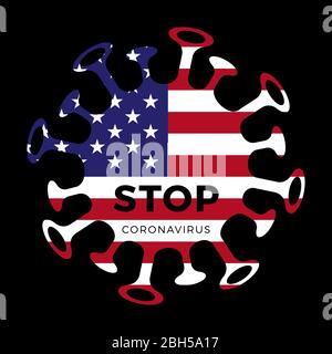 Flagge der Vereinigten Staaten von amerika mit Symbol für das Stop Corona Virus (2019-nCoV), Vektorgrafik. Stock Vektor