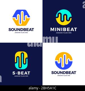 Audio Sound Wave Logo Vorlage Stock Vektor Design. Line abstrakt Musik Technologie Logo. Digitales Element-Emblem, grafische Signalform, curv Stock Vektor