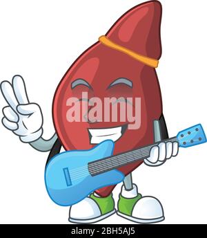 Happy Face of Liver Cartoon spielt Musik mit einer Gitarre Stock Vektor