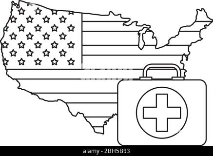 Karte der usa mit erste-Hilfe-Set Stock Vektor