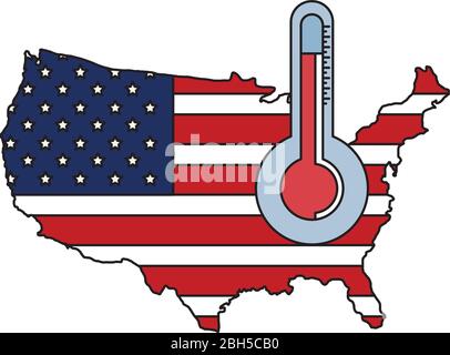 Karte der usa mit Symbol für isoliertes Thermometer Stock Vektor