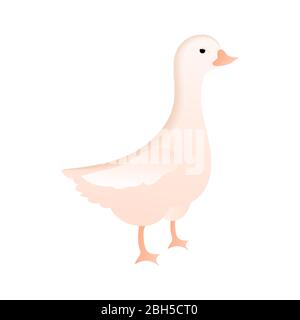 Weiße Gans im Cartoon-Stil auf weißem Hintergrund isoliert Stock Vektor