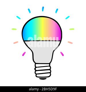 Symbol für die Glühbirne auf weißem Hintergrund. Isoliertes Objekt. Baby Doodle Stil Stock Vektor