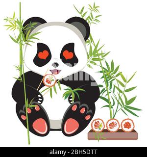 Niedlichen Cartoon Panda Bär Essen leckere Sushi-Design. Stock Vektor