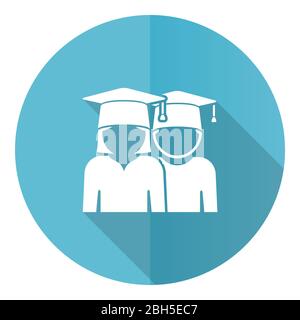 Bildung blau rund flaches Design Vektor-Symbol isoliert auf weißem Hintergrund, erziehen, Absolvent, weibliche und männliche Studenten Illustration in eps 10 Stock Vektor
