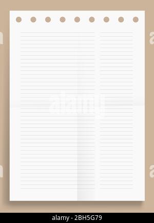 Zerknitterte Standart zwei linierte Spalte leere Serie A4-Format Papierformat Vektor-Illustration Stock Vektor