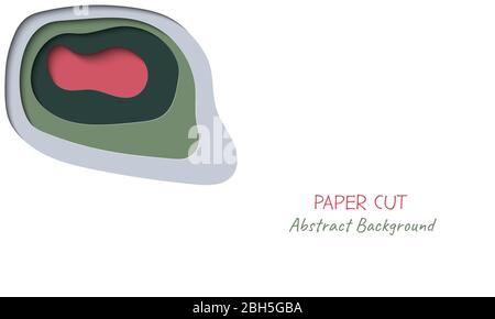 Abstrakter Vektorhintergrund im Papierschnitt-Stil mit Schatten und Kopierraum für Text. Papierkunst in trendigen Farben mit Schichten, Form von Wellen. Realistische Miniformat Layout-Vorlage für Poster, Banner Stock Vektor