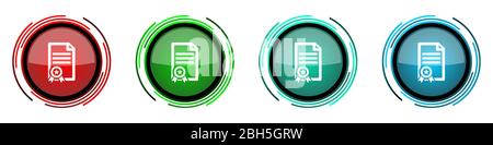Zertifikat rund glänzende Vektor-Icons, Diplom, Leistung Satz von Tasten für webdesign, Internet und Handy-Anwendungen in vier Farben Option Stock Vektor
