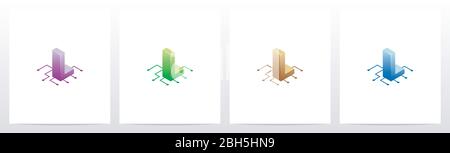 Digital Circuit Nodes Letter Logo Design L Stock Vektor