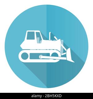 Bulldozer blau rund flaches Design Vektor-Symbol isoliert auf weißem Hintergrund, schwere Maschine, Traktor-Abbildung in eps 10 Stock Vektor
