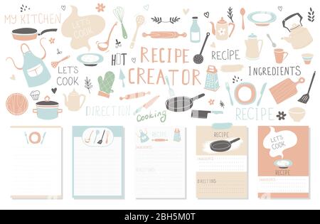 Moderne Rezept Karte Vorlage Set für Kochbuch. Menü-Ersteller Vektor-Illustration Stock Vektor