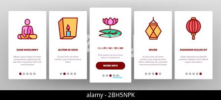 Vesak Day Buddhismus Onboarding Icons Set Vector Stock Vektor
