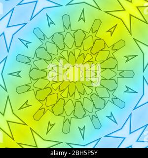 Schlichtes, ausgefallenes Mandala-Muster in leuchtenden Farben. Stockfoto