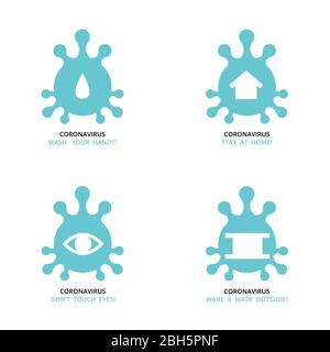 corona Virus Symbol gesetzt, Infografik Symbole Empfehlung Schritte schützen Illustration zu den Nachrichten Krankheitsstatistiken. Stoppen Sie die covid-19 Virus.med blau ist Stock Vektor