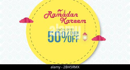 Ramadan Sale, Web Header oder Banner Design, arabische Laternen Sale Banner Template Design, Stock Vektor