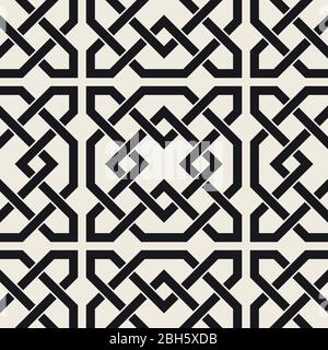 Vektor-Nahtloses Muster. Abstraktes geometrisches Gitter. Stilvolles Ethno-Design mit verschränkte Linien. Stock Vektor