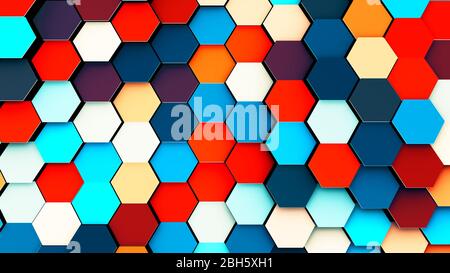 Illustration der abstrakten bunten geometrischen Sechseck-Oberfläche, minimales Sechseck-Rastermuster Stockfoto