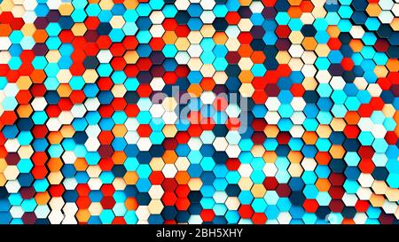 Illustration der abstrakten bunten geometrischen Sechseck-Oberfläche, minimales Sechseck-Rastermuster Stockfoto