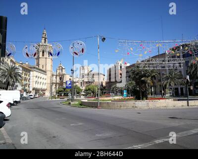 Leere Straßen von Valencia, Spanien, wegen der Sperrung des Coronavirus Stockfoto
