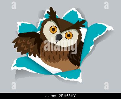 Hintergrund Vorlage Design mit wilden Eule auf grauem Papier Illustration Stock Vektor