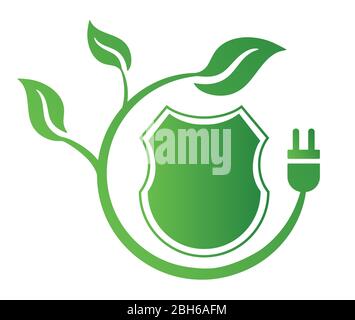 Ökologisches Konzept mit Schild und Blättern. Schützen Sie die Natur Symbol Zeichen Symbol. Recycling-Logo. Vektorgrafik für jedes Design. Stock Vektor