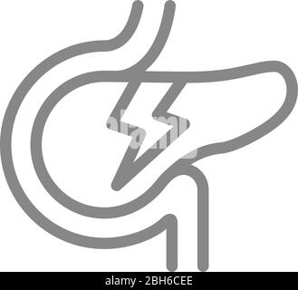 Pankreas mit akutem Schmerzliniensymbol. Gefahr des menschlichen Organs, des Verdauungs- und des endokrinen Systems Symbol Stock Vektor