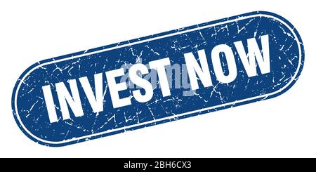 Invest now Zeichen. Invest now grunge blue stamp. Etikett Stock Vektor