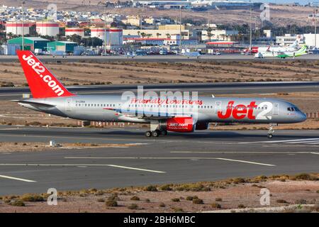 Gran Canaria, Spanien – 24. November 2019: Jet2 Boeing 757-200 Flugzeug am Flughafen Gran Canaria (LPA) in Spanien. Boeing ist eine amerikanische Flugzeugmanufaktur Stockfoto