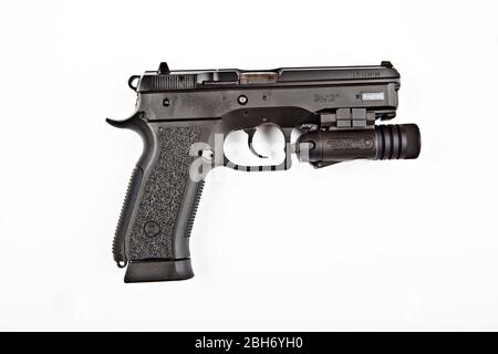 Cz 75 SP-01 PHANTOM, Standard-Größe Pflicht und Verteidigung Pistole, mit Polymerrahmen, cal. 9 mm Luger; 9x21; 9x19, mit taktischem Licht. Abgebildet ist falsch, d Stockfoto